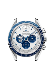 Cassa in acciaio inox da 42 mm con vetro zaffiro bombato e lunetta in ceramica blu con scala tachimetrica in smalto bianco e puntino sopra il 90